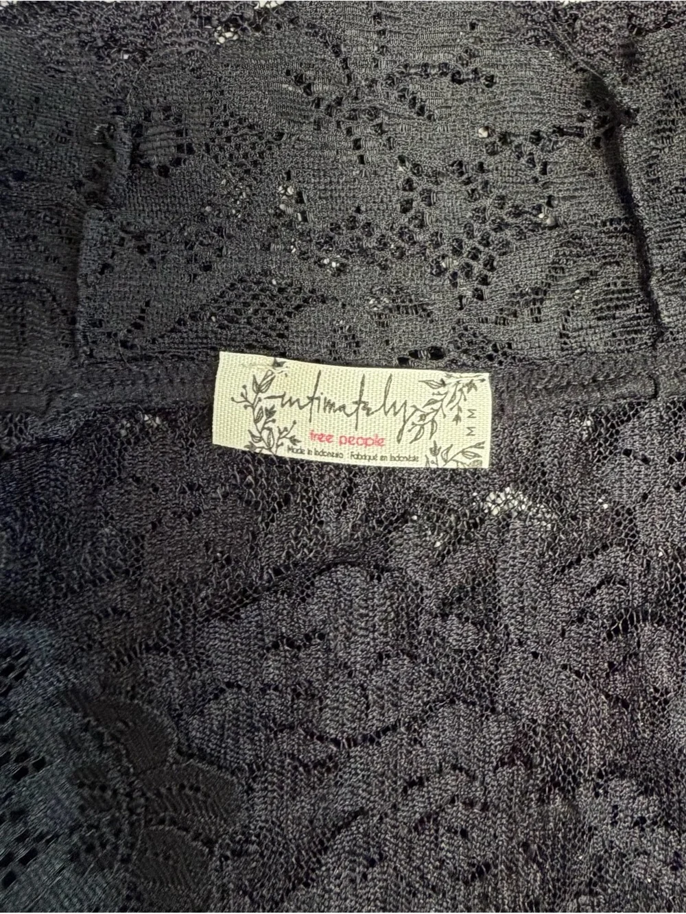 Free People All Day Lace Top Black Sheer Floral Lace Long Sleeve  Size Medium